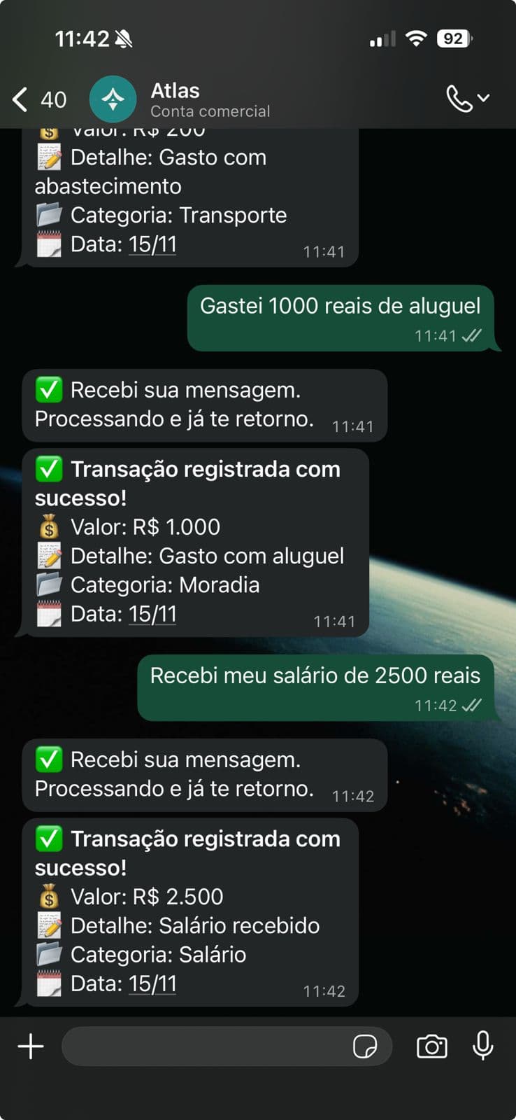 Print do WhatsApp com o Atlas FAI